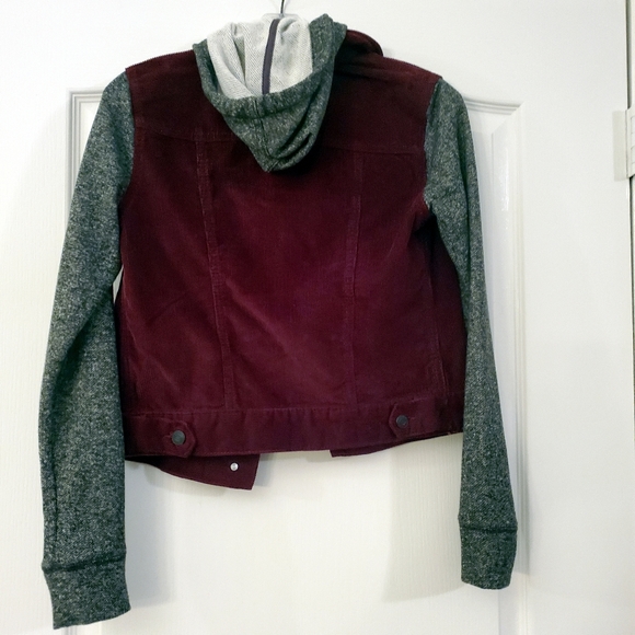 Mudd S Burgundy Grey Corduroy Hooded Jacket - Picture 2 of 4